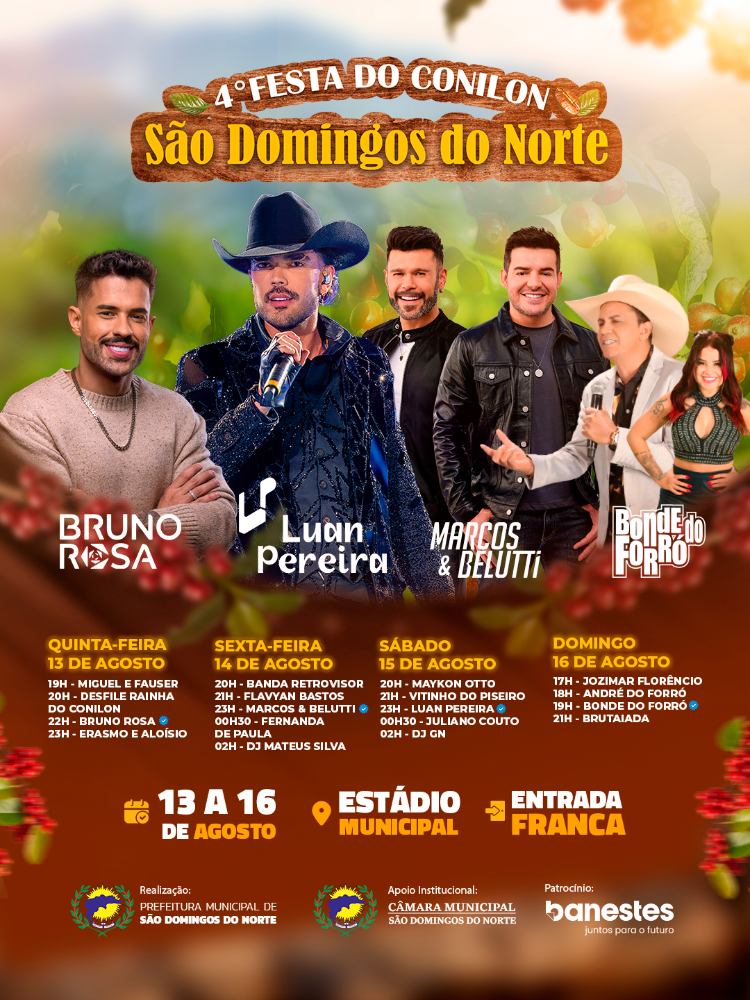 4ª Festa do Café Conilon tem programação confirmada com grandes atrações em São Domingos do Norte